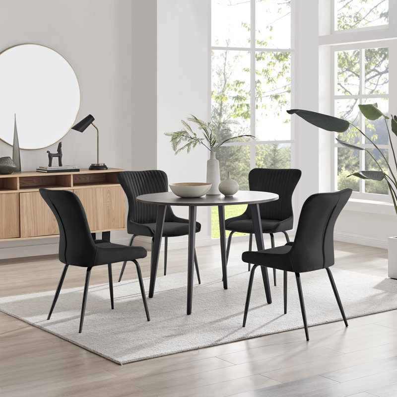 Betsab 4 - Person Dining Set, Dark Grey, Walnut/Black