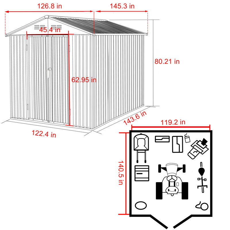 Outdoor Storage Shed, Steel Utility Tool Shed Storage House with Door & Lock, Metal Sheds Outdoor Storage for Garden Patio Lawn Poolside