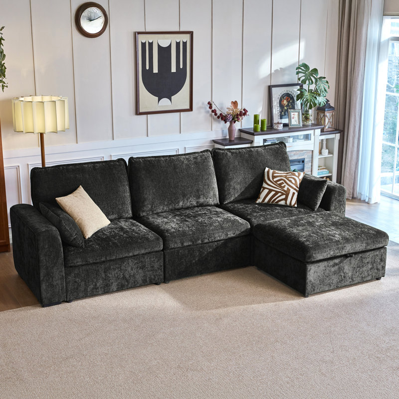 Single Chenille Storage Ottoman Wide Cloud Couch, Cushion Covers Removable, Freely Combined With Other Modules
