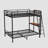 Black Full Size Bunk Bed With LED Light And Charging Socket-800471462