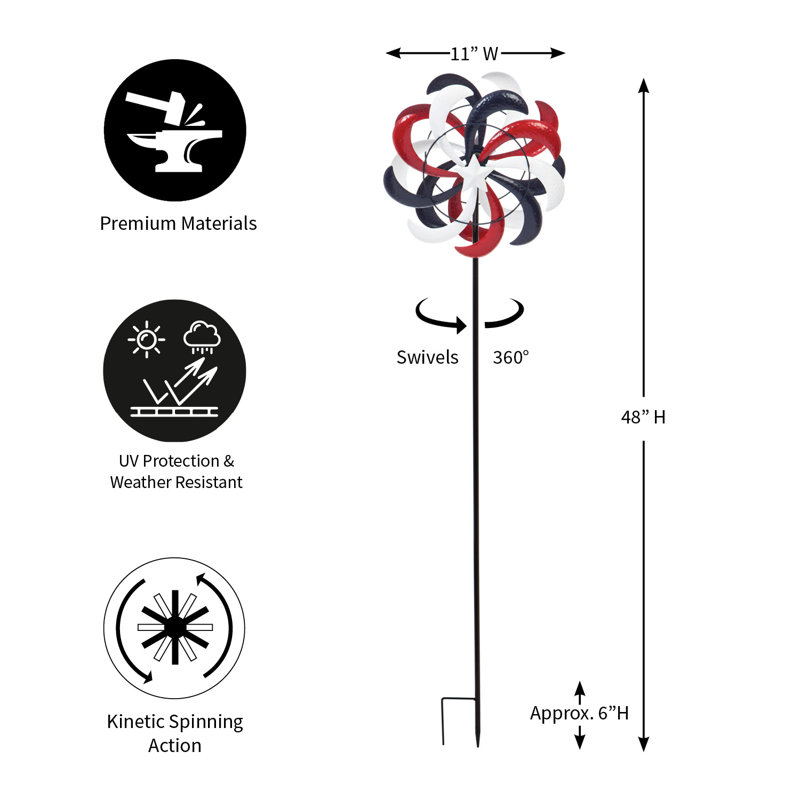 48"H Americana Wind Spinner Garden Stake
