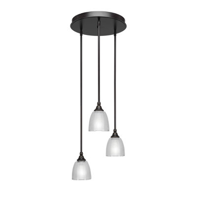 Luminaire suspendu suspendu en grappe à 3 lumières avec verre à nervures transparent 5 po Shamar