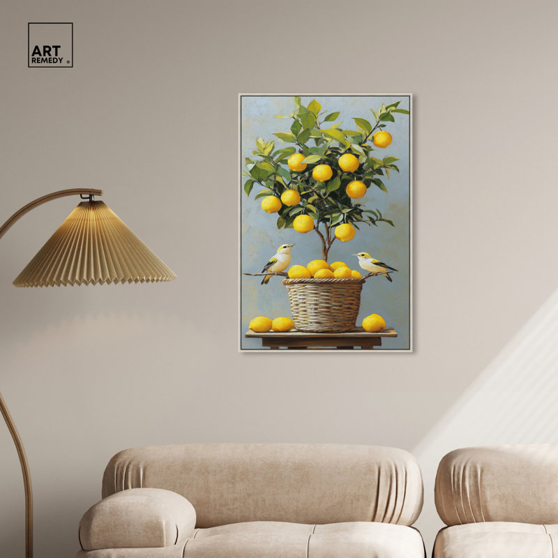 «Lemon Orchard Duet», art mural, H 37 po x l 25 po, Cadre argenté