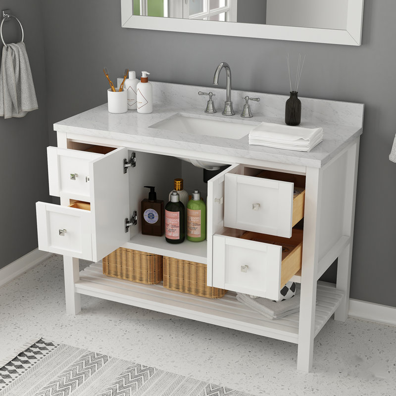 48 po X P 22 po P 35,4 po Meuble-lavabo H avec comptoir et lavabo blancs, Blanc