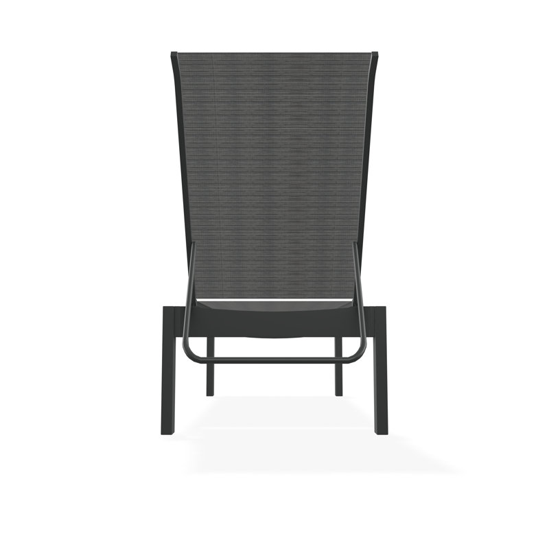 Leeward Sling Marine Grade Polymer Lay-flat Stacking Armless Chaise with Wheels, Alloy Sunbrella®, Graphite