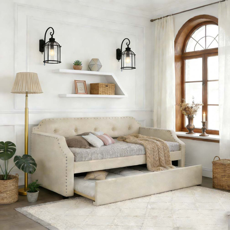 Lit de jour rembourré avec couchette, Beige