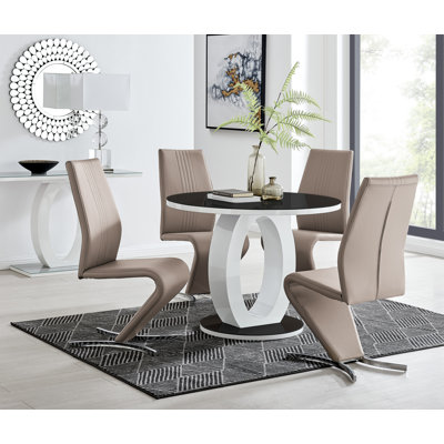 Scottsmoor 4 Seater High Gloss Round Dining Table Set with 4 Luxury Faux Leather Dining Chairs