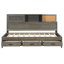 Lit de jour gris en bois simple avec 3 tiroirs coulissants, tête de lit souple et douilles intégrées pour une tablette de rangement cachée de taille confortable, options de chargement-222569249-222569251