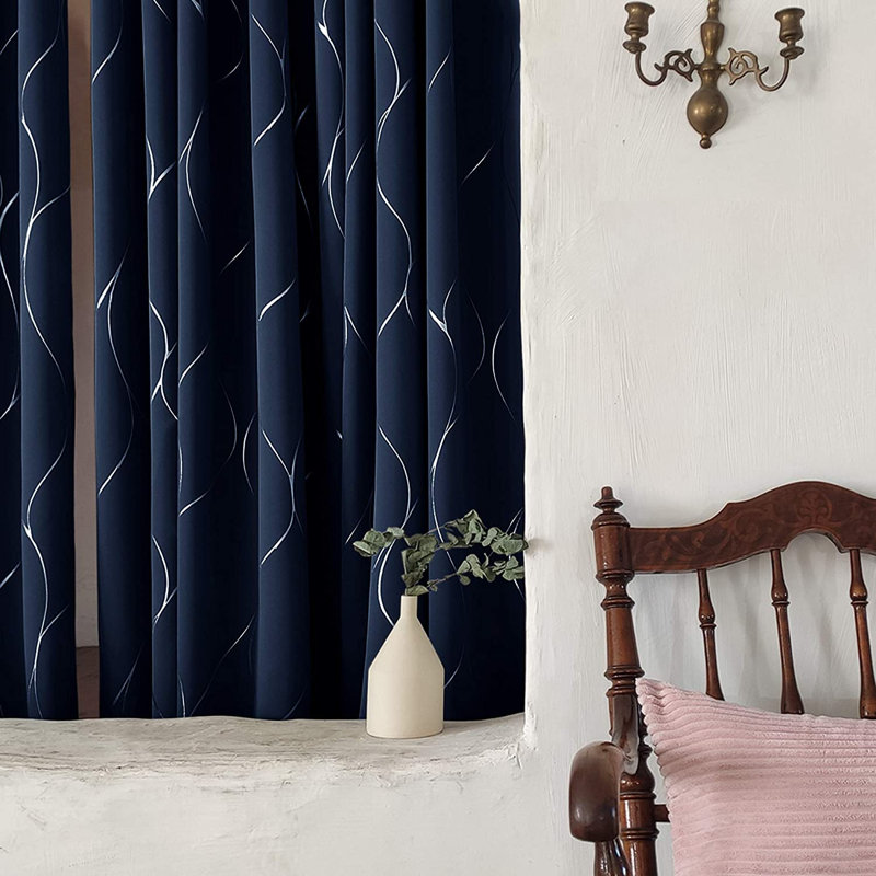 Kellda Thermal Room Darkening Polyester Curtain Panels, Navy Blue, 42" W x 72" L