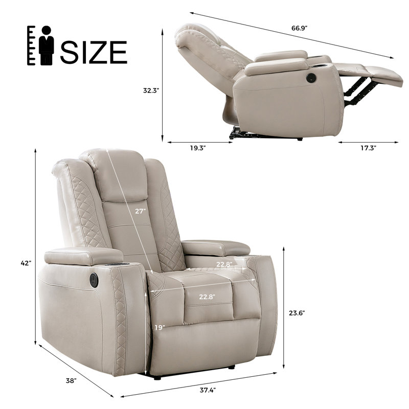 Siège de cinéma en similicuir avec porte-gobelet, Beige