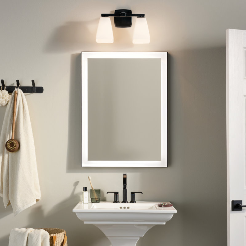 14.25" 2-Light Vanity Light with Water Glass, Opal Etched, Satin Black