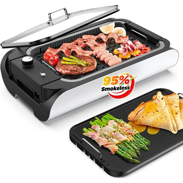 Kalorik, GR 45386 BK, Indoor Smokeless Grill with Tempered Glass Lid,  Removable Grill Plate, Drip Tray, Digital Temperature Control LED Display