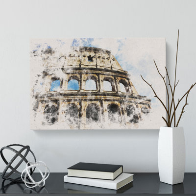 Coliseum In Rome Watercolour - Wrapped Canvas