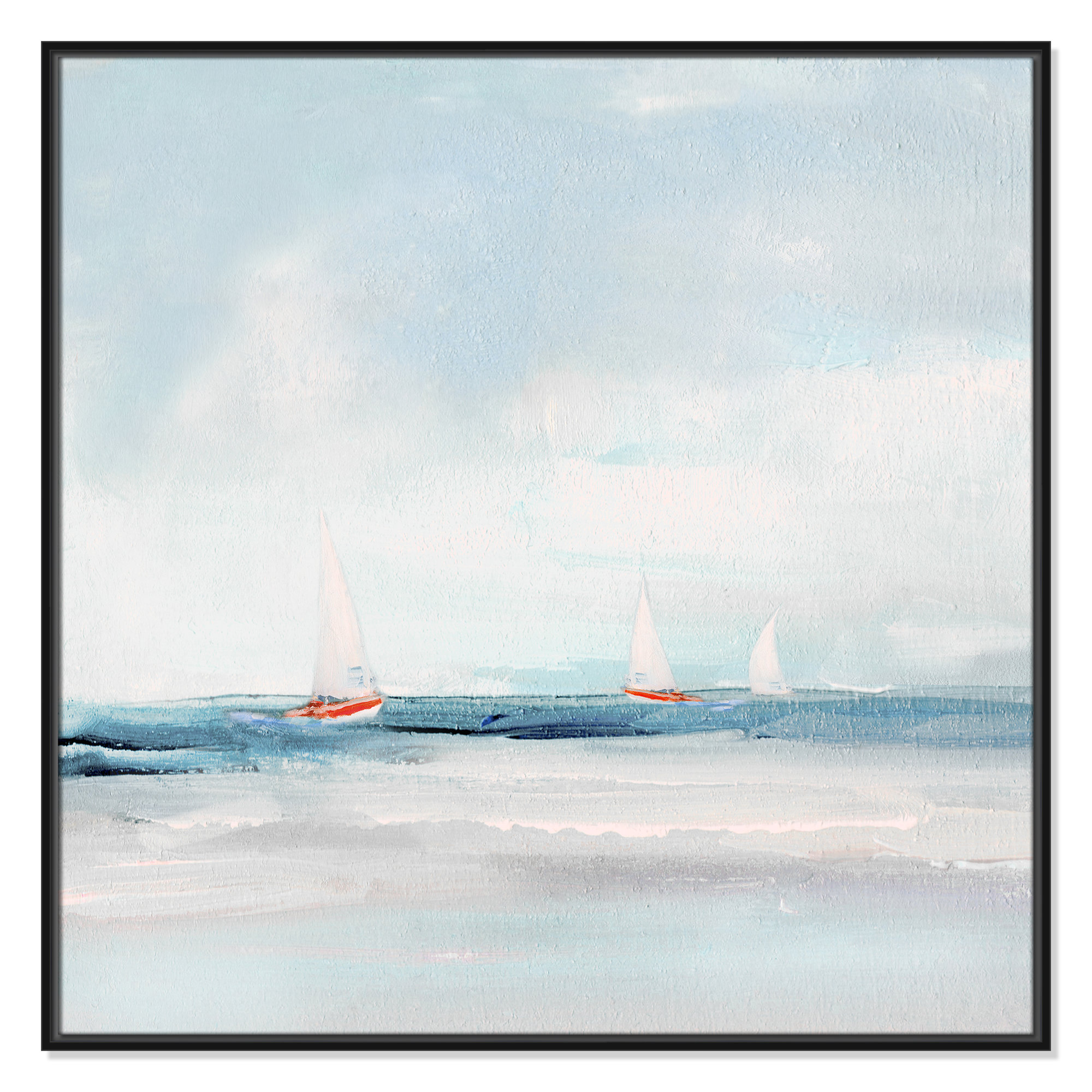 Caribbean Sail by Sally Swatland - Floater Frame Print on Canvas, 37.5" H x 37.5" W x 2" D, Black