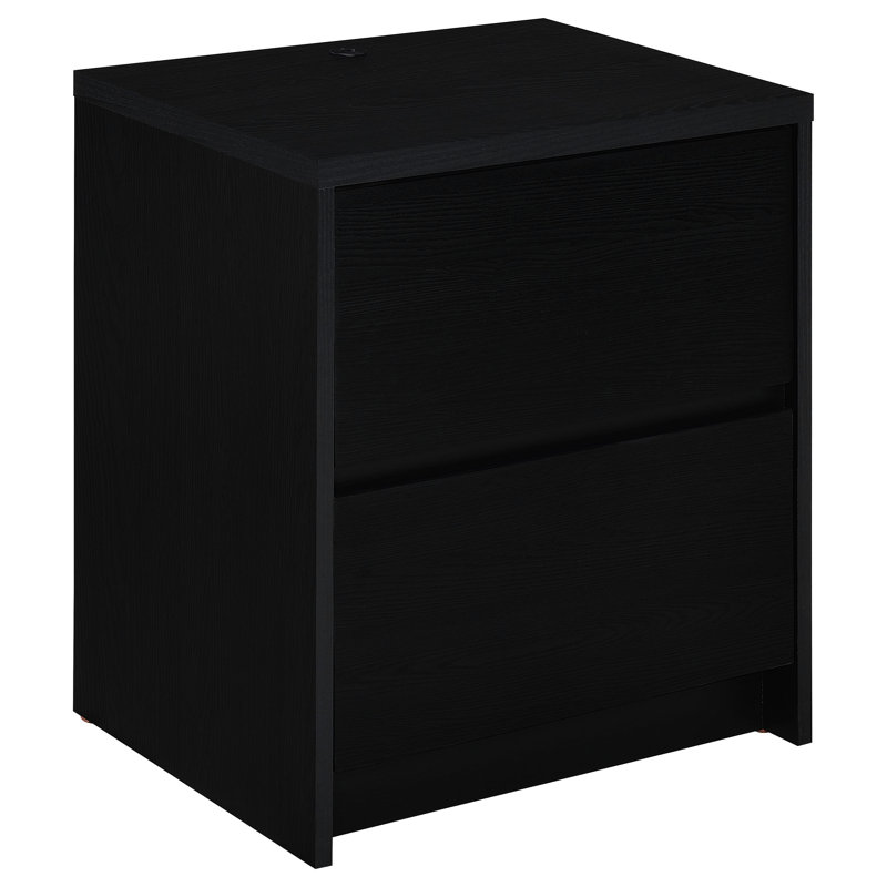 Table de chevet de la chambre à coucher 2 en noir, lumières DEL et - Finition noire foncée de 15,5 pouces, charge,