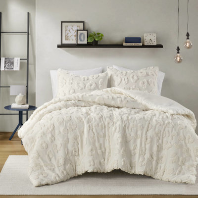 Housse de lit double / grand en chenille - motif animal doux, 2 taies décoratives, couette pour texturé