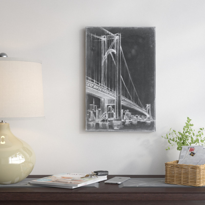 « suspend bridge blueprint i », impression sur toile, H 12 po x l 8 po x P 0,75 po