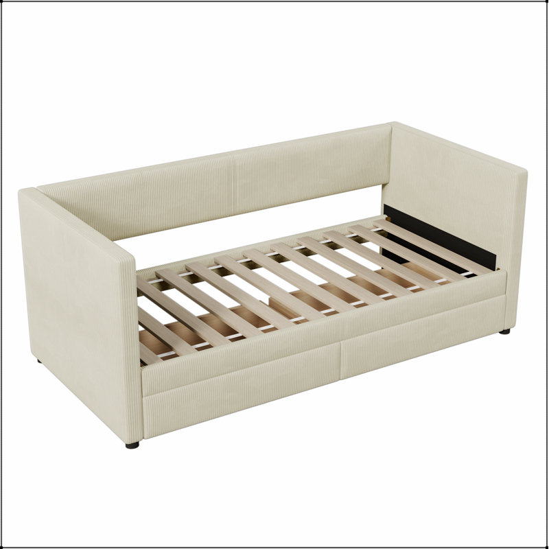 Corduroy Daybed with Two Drawers and Wood Slat The perfect combination of classic and modern, enhance the bedroom style