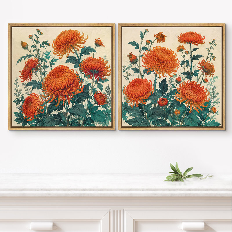 Ensemble de 2 reproductions d'art sur toile encadrée de jardin, H 24 po x l 24 po x P 1,5 po, Encadré naturel