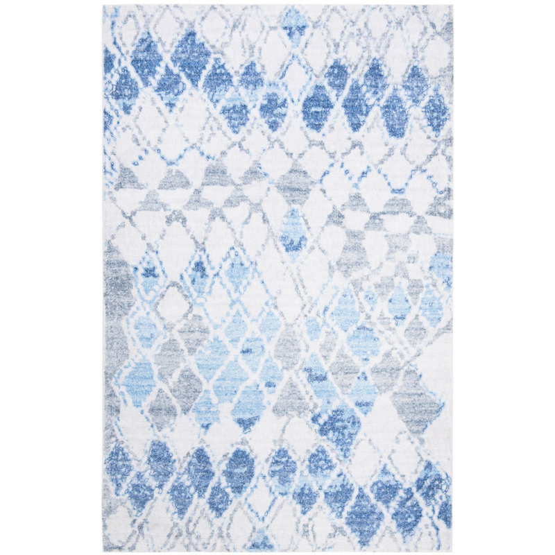 Tapis ivoire / bleu touffeté à la main Conness, Rectangle 4 pi x 6 pi