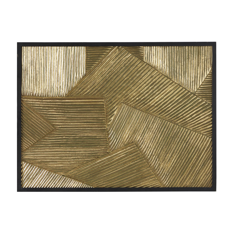 Décoration murale géométrique radiale en bois sculpté sur bois avec cadre noir, Or
