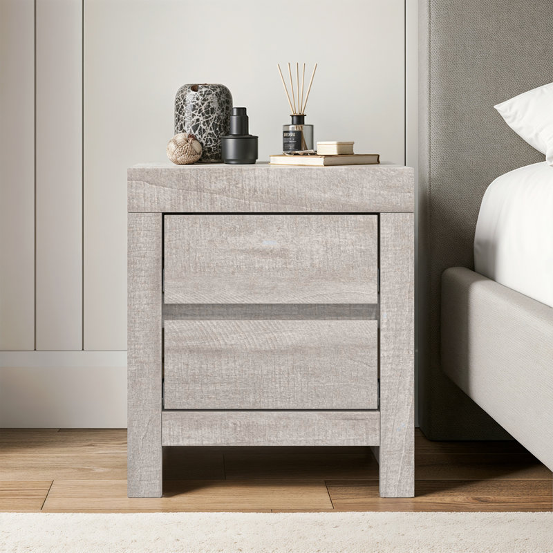 Ellani Cubbot 2 Drawer Bedside Table, Dusty Grey Oak