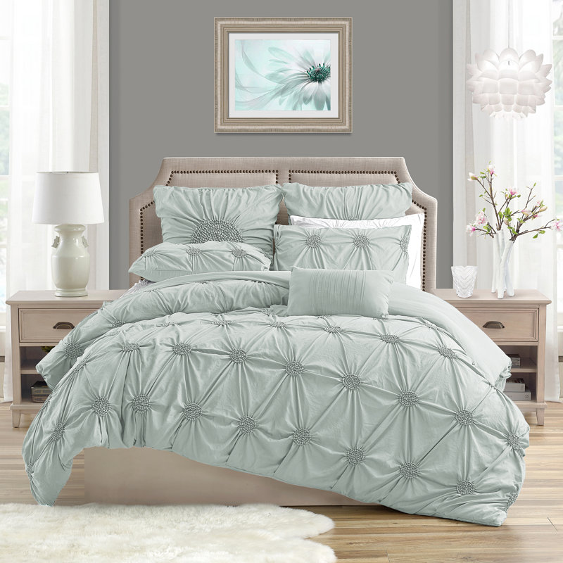 Ensemble de housse de couette en microfibre , Bleu pâle, Housse de couette grand + 2 taies décoratives