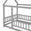 Lit simple au sol en bois avec cadre de toit de maison, garde-corps de clôture, gris (ancien SKU: W50471471)-1413628164