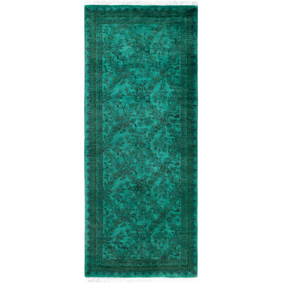 Tapis de couloir vert moderne et contemporain en laine nouée à la main Buntin 2 pi 5 po x 6 pi 1 po