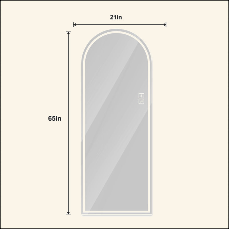 65" X 21" Arch Design LED Full Length Mirror ,Dimmable,  High Definition & Explosion-Proof, Full-Length Standing Or Wall-Mounted - Brightly Lit For Makeup, Studio, And More