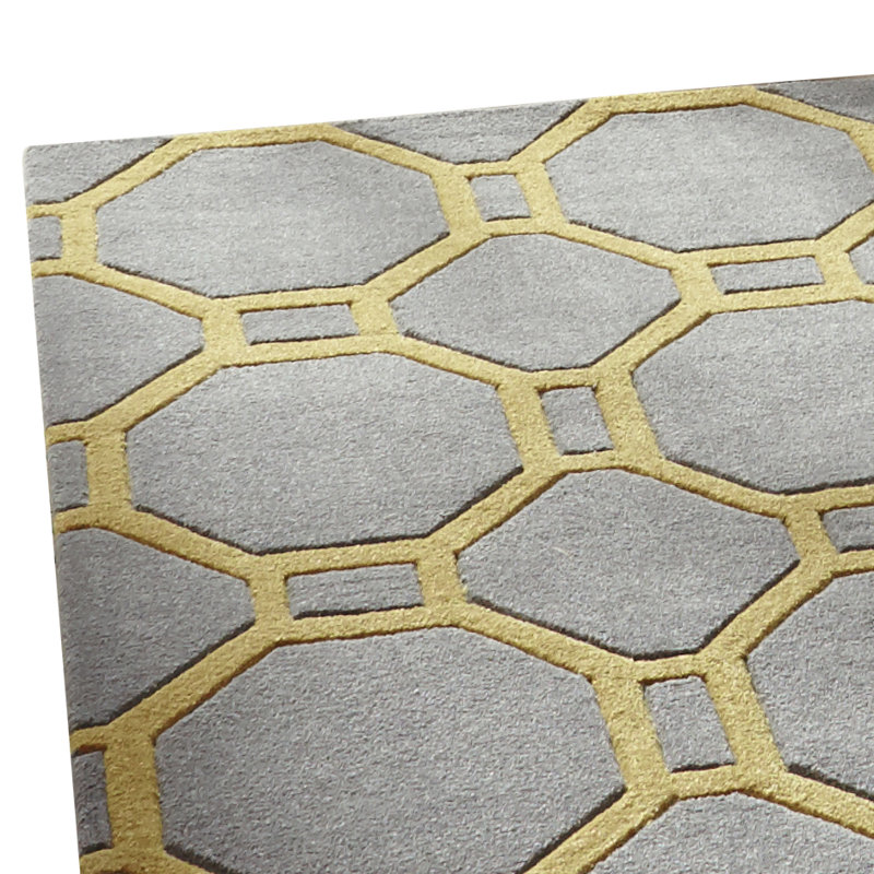 Lybbert Hand-Tufted Grey/Yellow Rug, Rectangle 150cm x 230cm