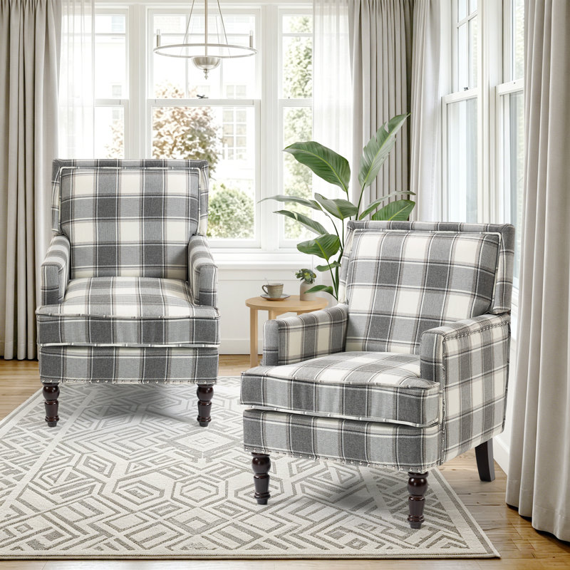 Ensemble de 2 fauteuils transitionnels rembourrés de 27,1 po de largeur (ensemble de 2), Carreaux gris