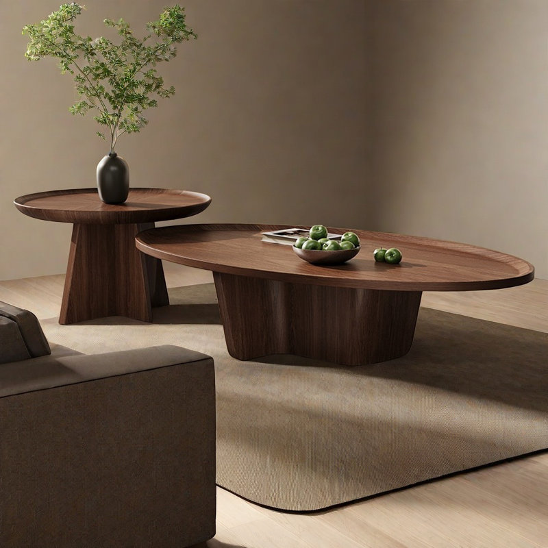 Table à thé ovale en bois massif