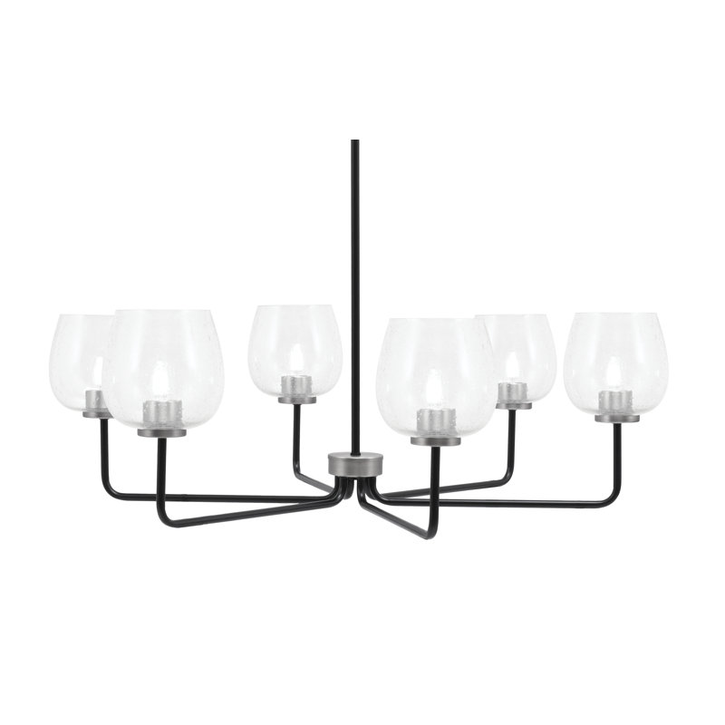 Lustre 6 lumières Amarmula, noir mat et finition graphite, verre transparent de 6 po, Clair, Noir / nickel