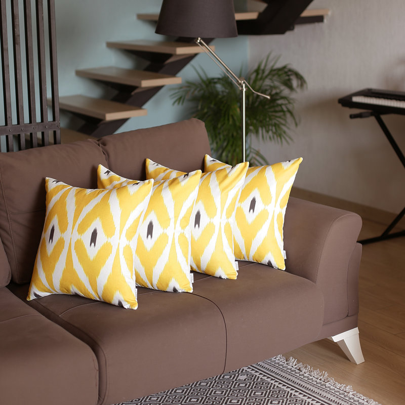 Yellow Ikat 18"x18" Polyester Euro Pillow Covers, Set of 4