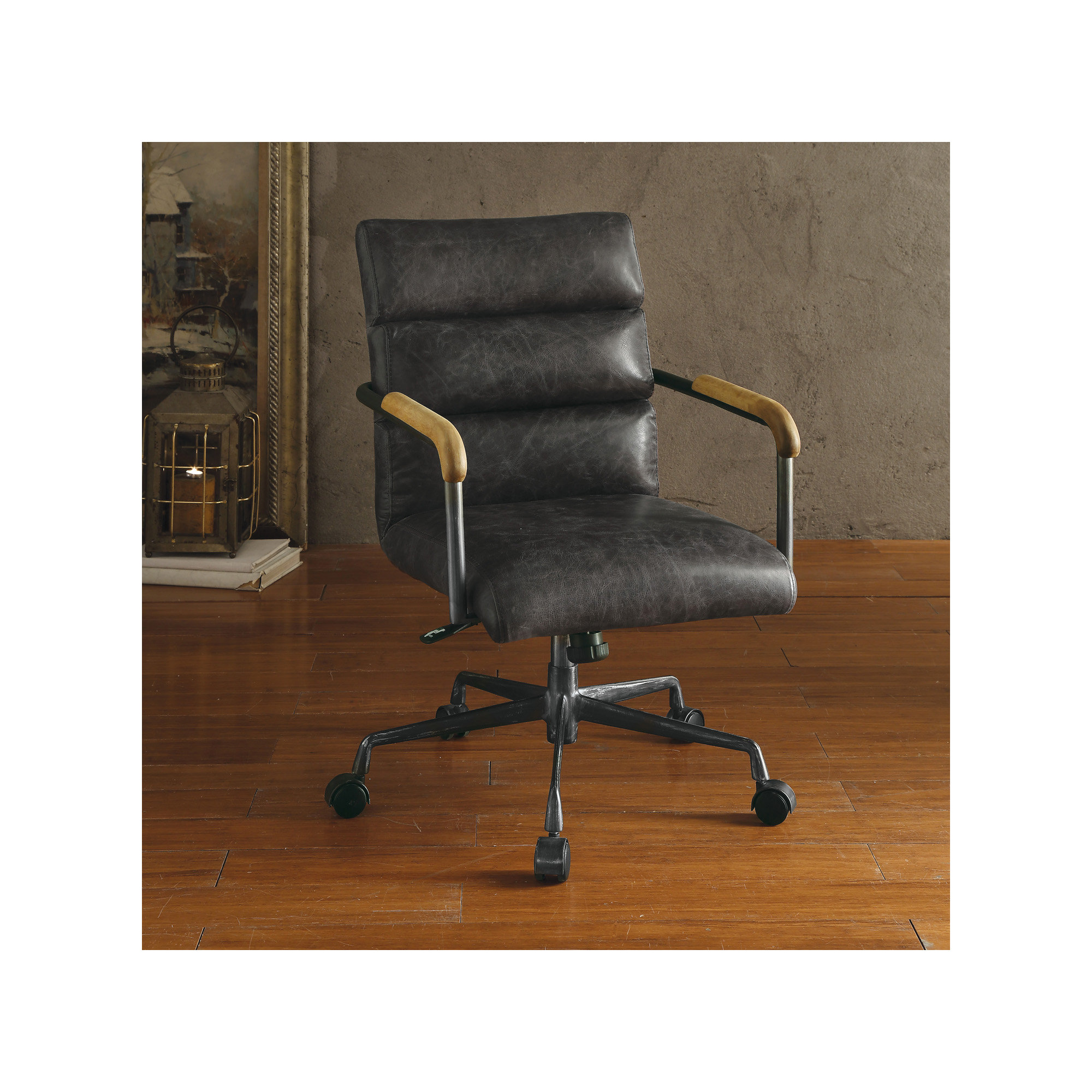 Springtown Swivel Office Chair, Antique Ebony