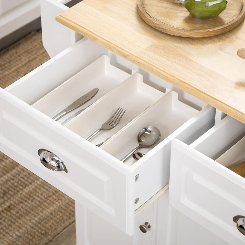 Kitchen Island With Storage, Rolling Kitchen Serving Cart With Rubber Wood Top, Towel Rack, Spice Rack, Storage Drawer And Cabinet