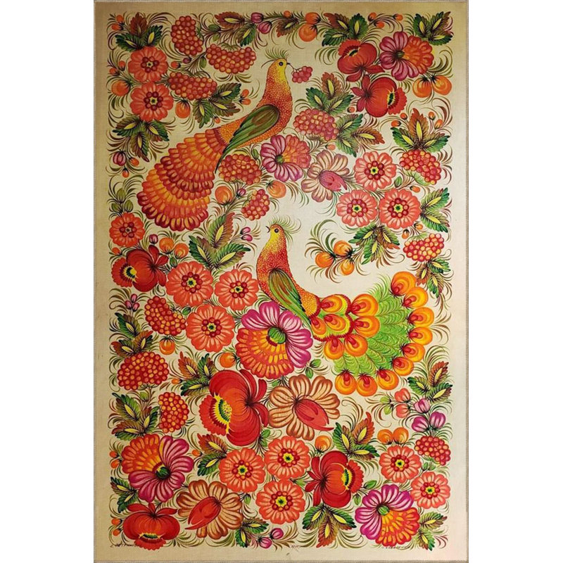 Tapis décoratif géométrique orange et multicolore moderne, Sous-tapis rond 3 pi 11 po inclus
