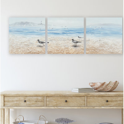 Sur la plage - peinture sur toile tendue 3 pièces