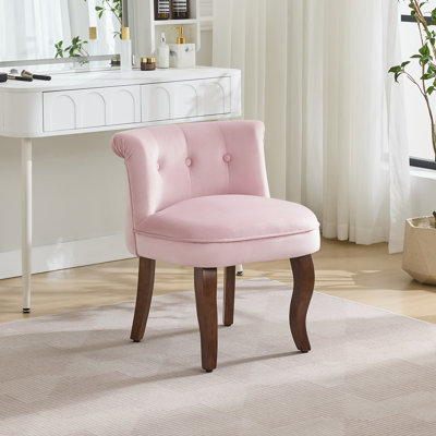 Tufted Upholstered Velvet Vanity Chair with Solid Wood Legs by House of Hampton