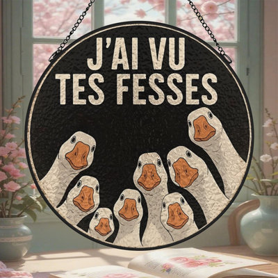 Panneaux de vitrail représentant 7 têtes d'oies blanches, attrape-soleil pour la décoration de fenêtre
