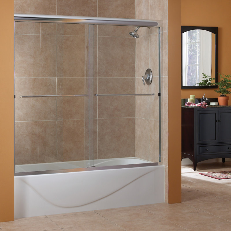 Cove 60" H Bypass Semi-Frameless Tub Door, Clear Glass, Silver