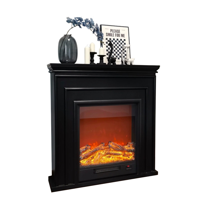 Black Manufactured Wood Electric Fireplace, 39.37" H x 47.24" W x 10.63" D