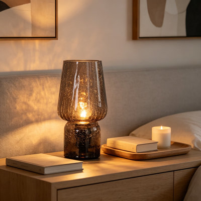 Lampe de table champignon, mini lampe de table de chevet mignonne avec abat-jour en verre goutte d'eau translucide, lampe de chevet à gradation continue pour chambre à coucher, cuisine, salon, cadeau pour fille