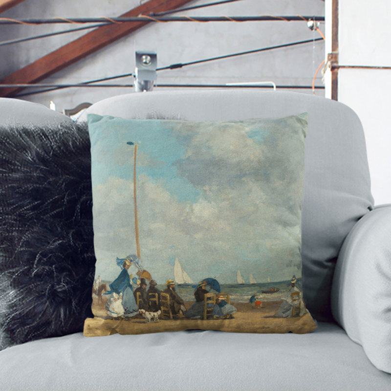 Square Cushion, 40cm H x 40cm W x 15cm D, Cream/Blue/Grey