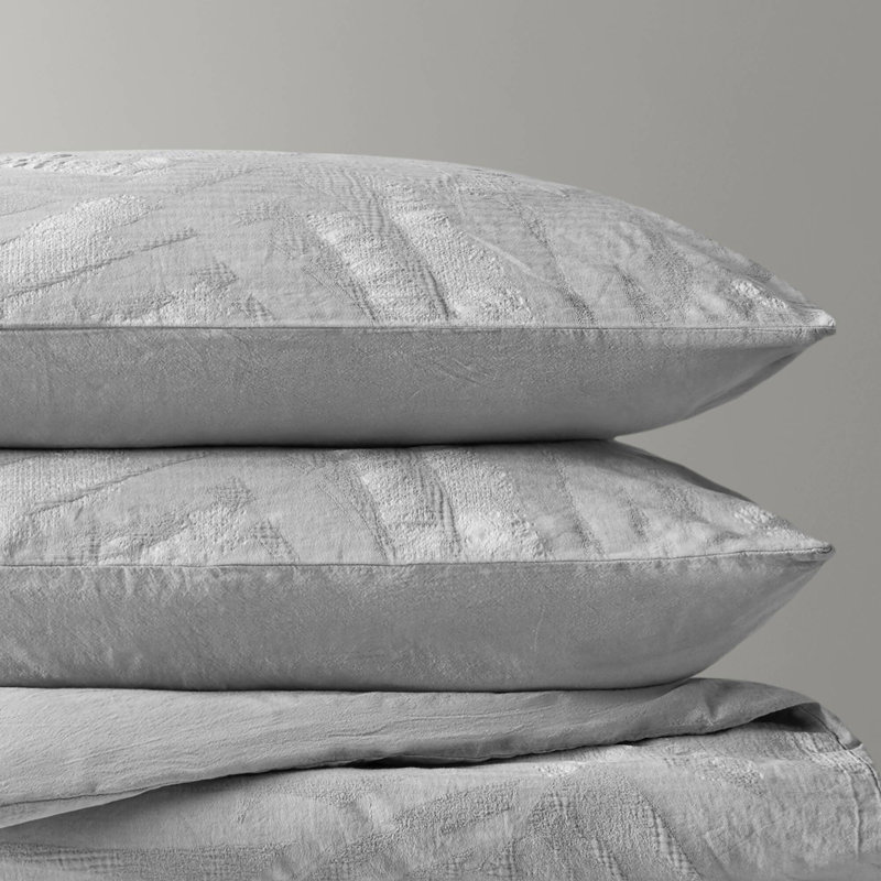 Coastal Leaves 3 Piece Cotton Duvet Set, Light Gray, Full/Queen