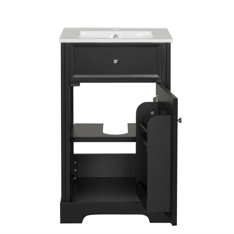 Meuble-lavabo de 20 po avec lavabo, armoire de salle de bain avec porte à fermeture douce, support de rangement et tablette réglable