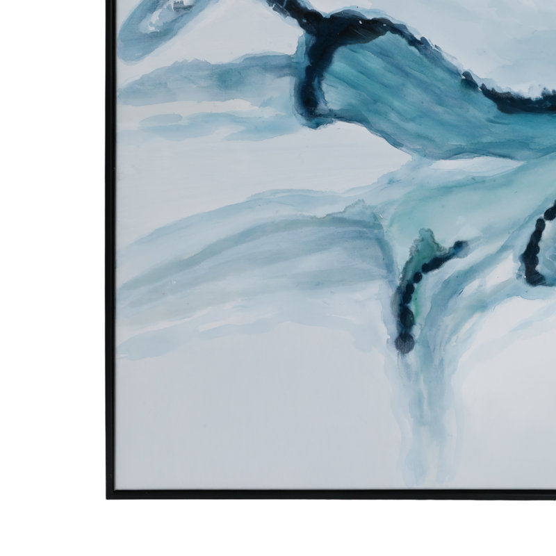 Large Blue and Green Abstract Canvas Painting with Black Frame