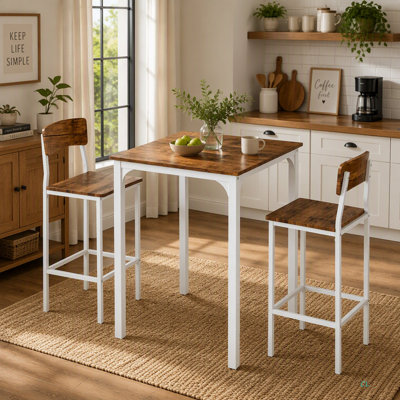 Ensemble de table de bar 3 pièces, ensemble de table de salle à manger à hauteur de comptoir industriel, table de bar et chaises avec pieds et repose-pieds en acier