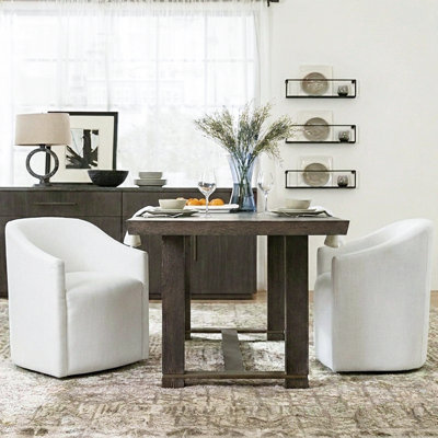  25" Wide Modern No Assembly Linen Barrel Back Upholstered Dining Armchair with Interchangeable Casters & Fixed Feet (Set of 2)
